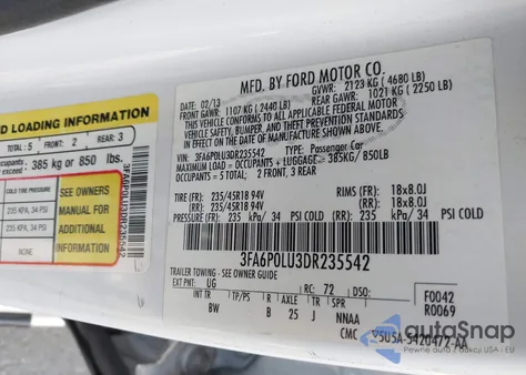 2013 Ford Fusion Hybrid Se из США, поврежденный, VIN 3FA6P0LU3DR235542